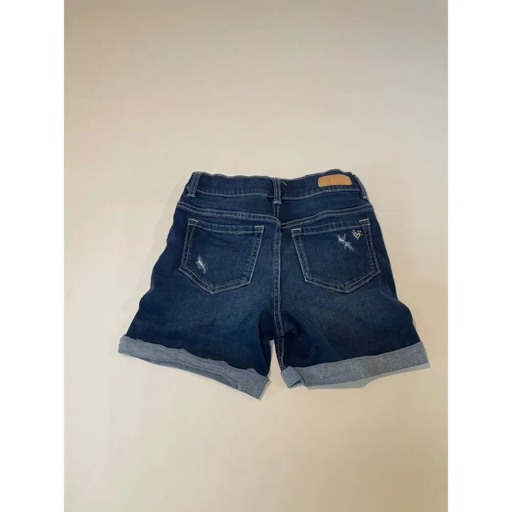 Justice Girls Cuffed Jean Shorts – Size 12 Black Denim Distressed Button Closure